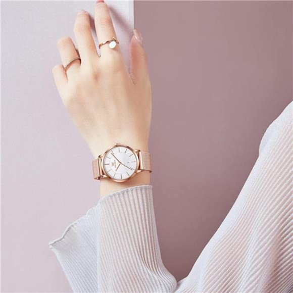 Women\'s Watch, 6.5mm Ultra-Thin Big Fac Japanese Quartz With Date Mesh Bracelet main image 5